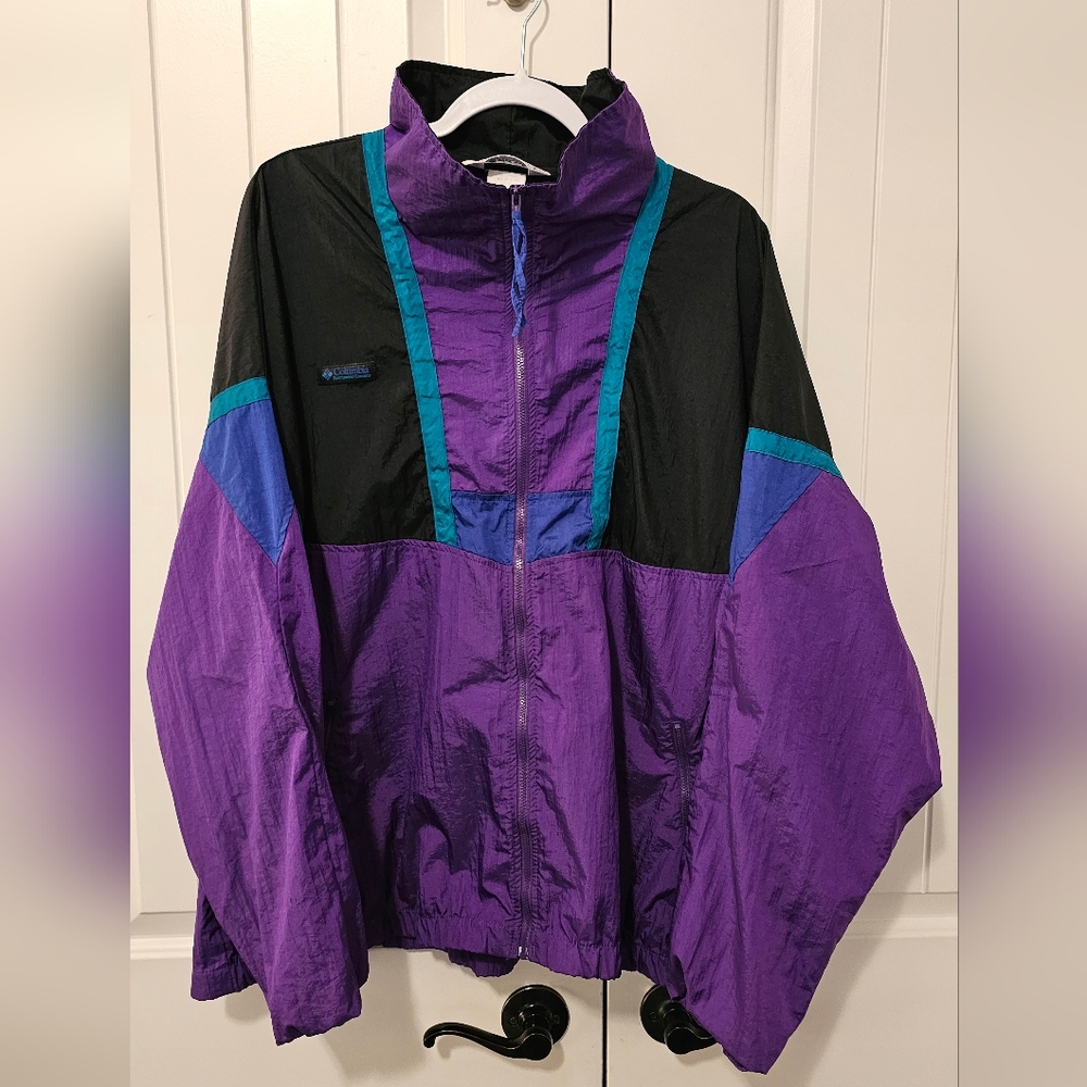 Vintage 90s XL Columbia Sportswear Company Purple Teal Windbreaker Full Zip